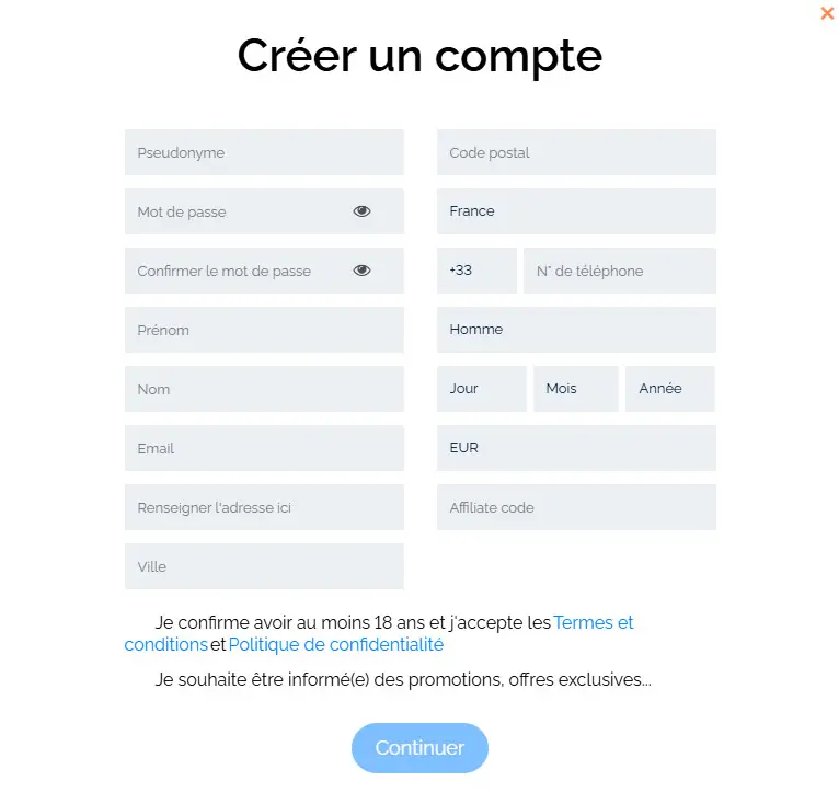 Processus d'inscription YONIBET CASINO